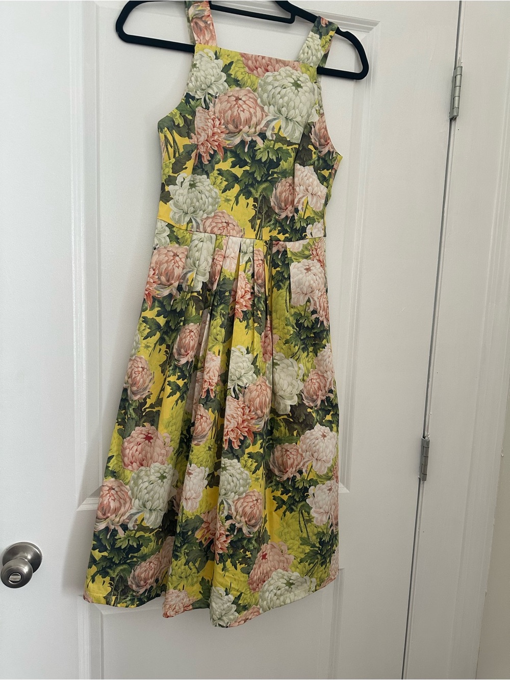 ASOS Yellow Floral Pleated Party Dress with Pink & Cream Blooms